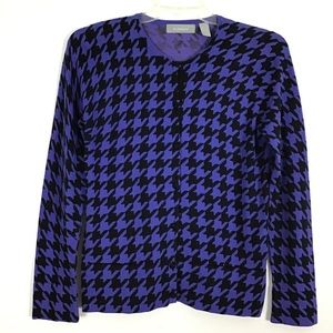 Liz Claiborne Cardigan Women’s M Medium Houndstooth Knit Sweater Top